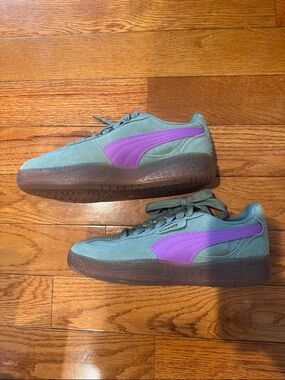 Puma Palermo Suede Sneakers in Green with Purple Formstrip- No Box